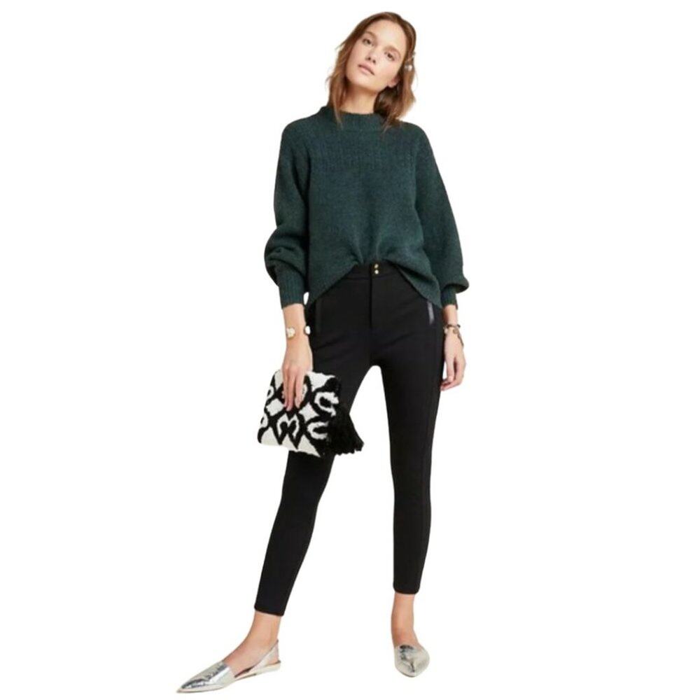 Anthropologie The Essential Slim Tapered Pant with Leather Trim Black O